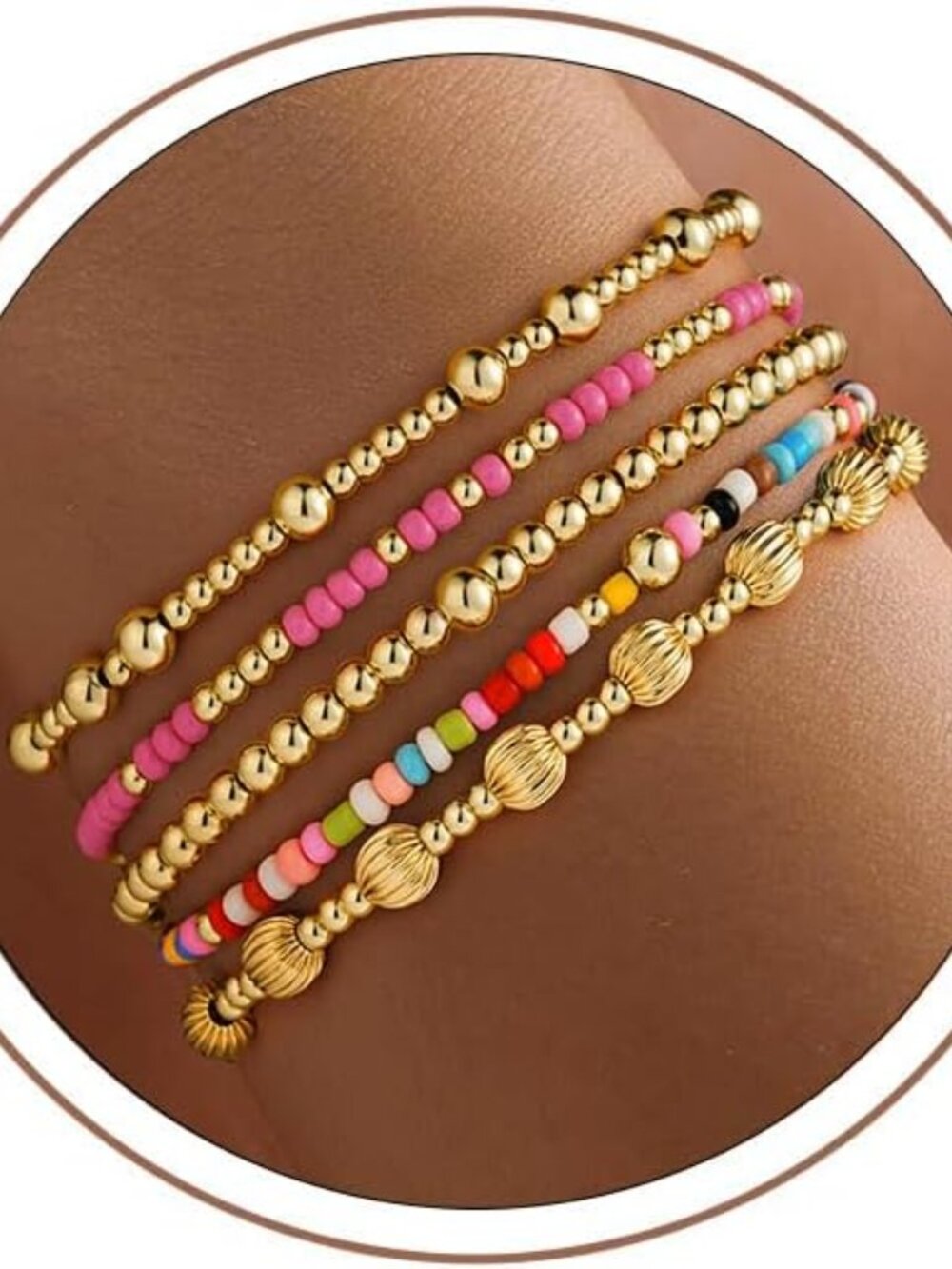 Gold Beaded Bracelets for Women Girls - Dainty 14K Gold Plated Turquoise Cross B